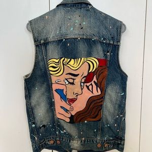 Levi’s brand denim vest- custom painted design in Los Angeles (one of a kind)